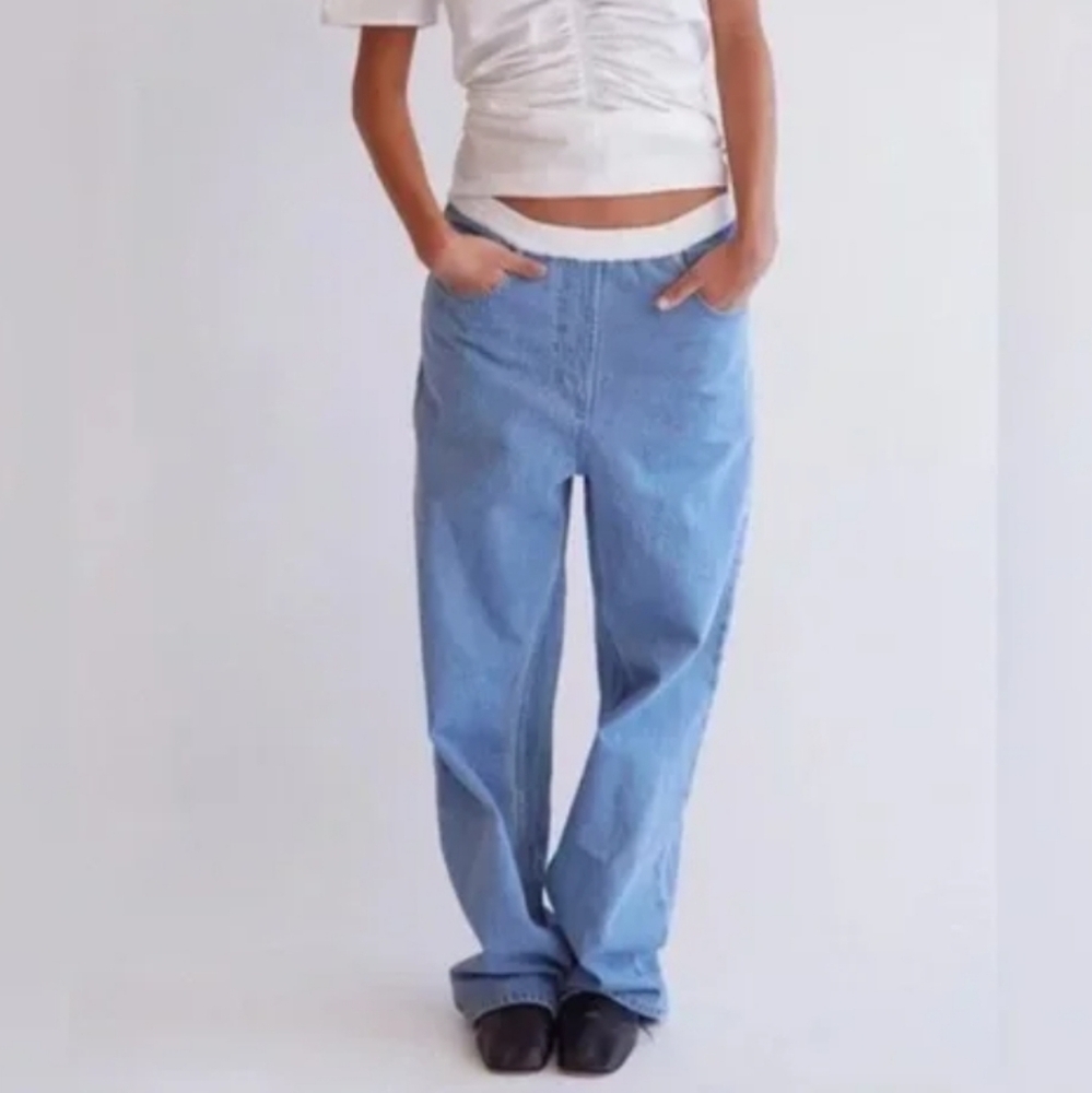 Thakoon Smocked Waist Wide Leg Denim Size 6